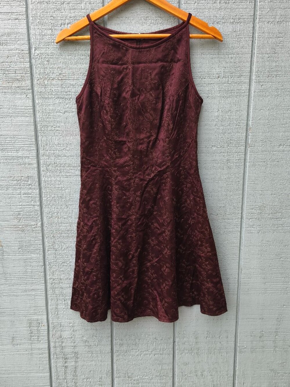 90s Jessica McClintock Embroidered High Neck Fit Flare Mini Dress sz 7/8 Purple